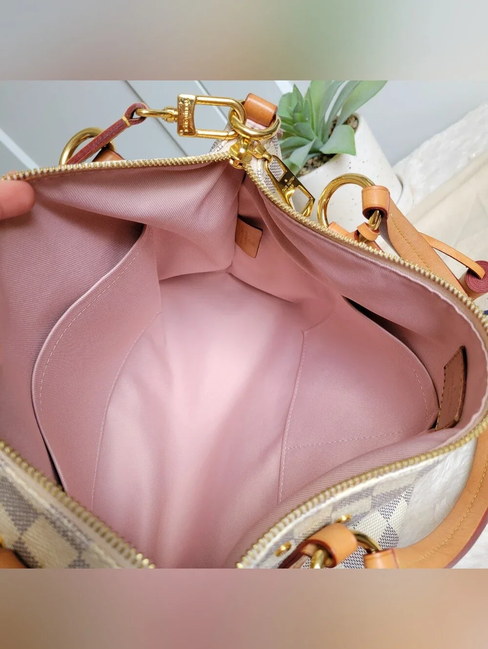 Louis Vuitton Damier Azur Satchel in Beige and Tan